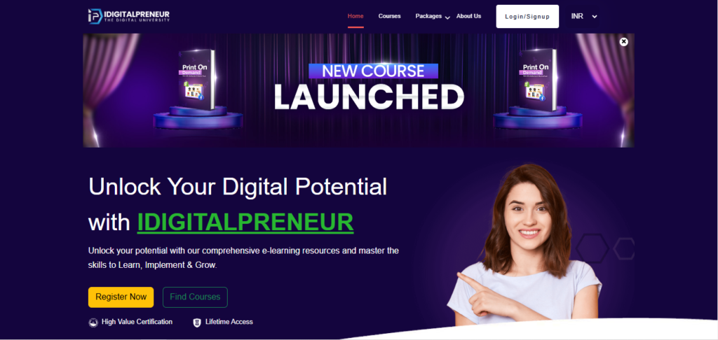 Screenshot of Homepage of Official Website of iDigital Preneur